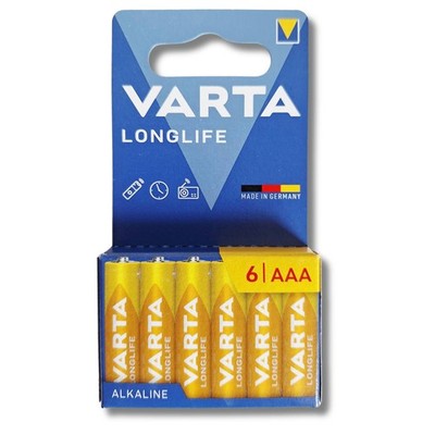 6x VARTA Longlife AAA LR03 1.5V Alkaline Micro E92 Batteries Made in Germany