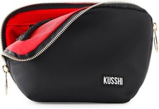 KUSSHI Washable Travel Makeup Bag for Everyday Purse Bag, Satin Black/Red