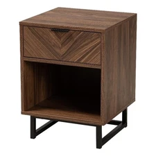 Baxton Studio Sadia Walnut Brown Wood and Black Metal 1-Drawer End Table