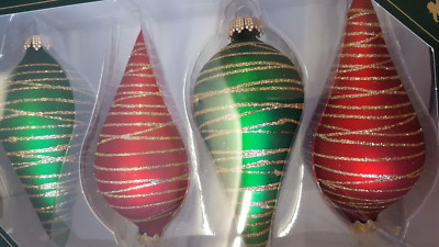 Xmas Night 4er Set Tropfen  Rot und Grün mit Gold  Christbaumschmuck von Krebs