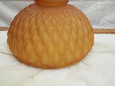 Vintage Gold Amber Diamond Quilted Embossed Frosted Glass Lamp