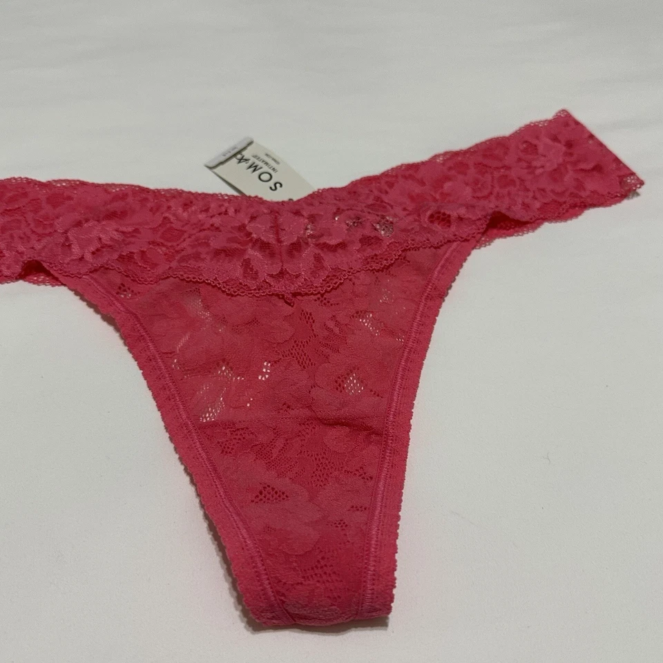 Soma Intimates Positively Pink Signature AOL Thong Panty NWT $12 Sz L Large Lace - Image 2 of 4