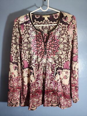 Energe World Wear Ladies Size S V Neck Floral Long Sleeved Top