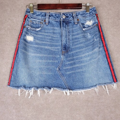 ABERCROMBIE FITCH Skirt Women's 28/6 Mini A Line Short Blue Denim Jean Raw Hem - 第 1/11 張圖片