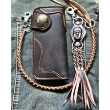 Wallet Leather Chain Biker Men Trucker Genuine Vintage Long Bifold New Year Gift