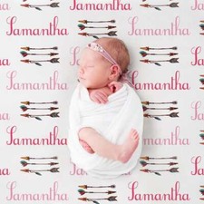 30 x 40 Personalized Bow and Arrow Baby Girl Blanket Fleece Mink