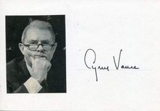Cyrus Vance autograph U.S. Secretary of State signed card