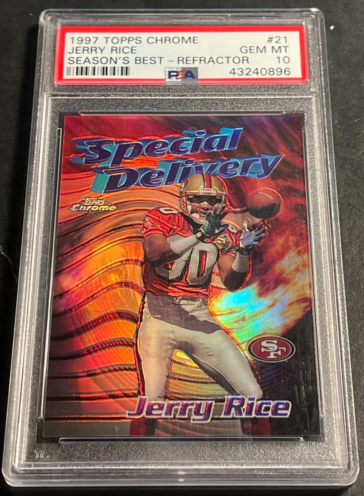 1997 JERRY RICE TOPPS CHROME SEASONS BEST REFRACTOR #21 PSA 10 POP 5