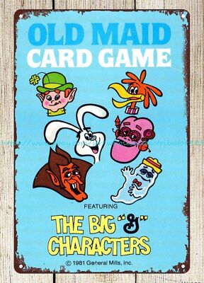 aqua bathroom wall decor 1981 General mills playing Cards metal tin sign