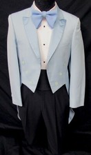 Boys Size 6 Vintage Light Blue Tuxedo Tailcoat Satin Lapels 1970's Retro Prom