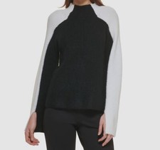 DKNY Women's Black Colorblock Funnel-Neck Pullover Sweater Size M