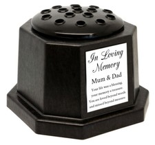 Grave memorial flower vase black graveside pot & White in loving memory plaque