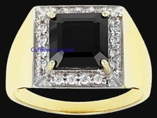 Natural Black onyx & CZ stones 925 sterling Silver Gold Plated Ring For Men #567