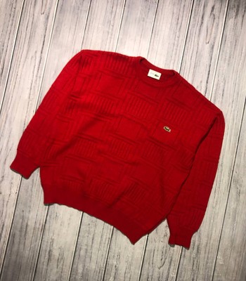 Vintage Lacoste Negligee Strick Pullover 90er rot Wolle XL