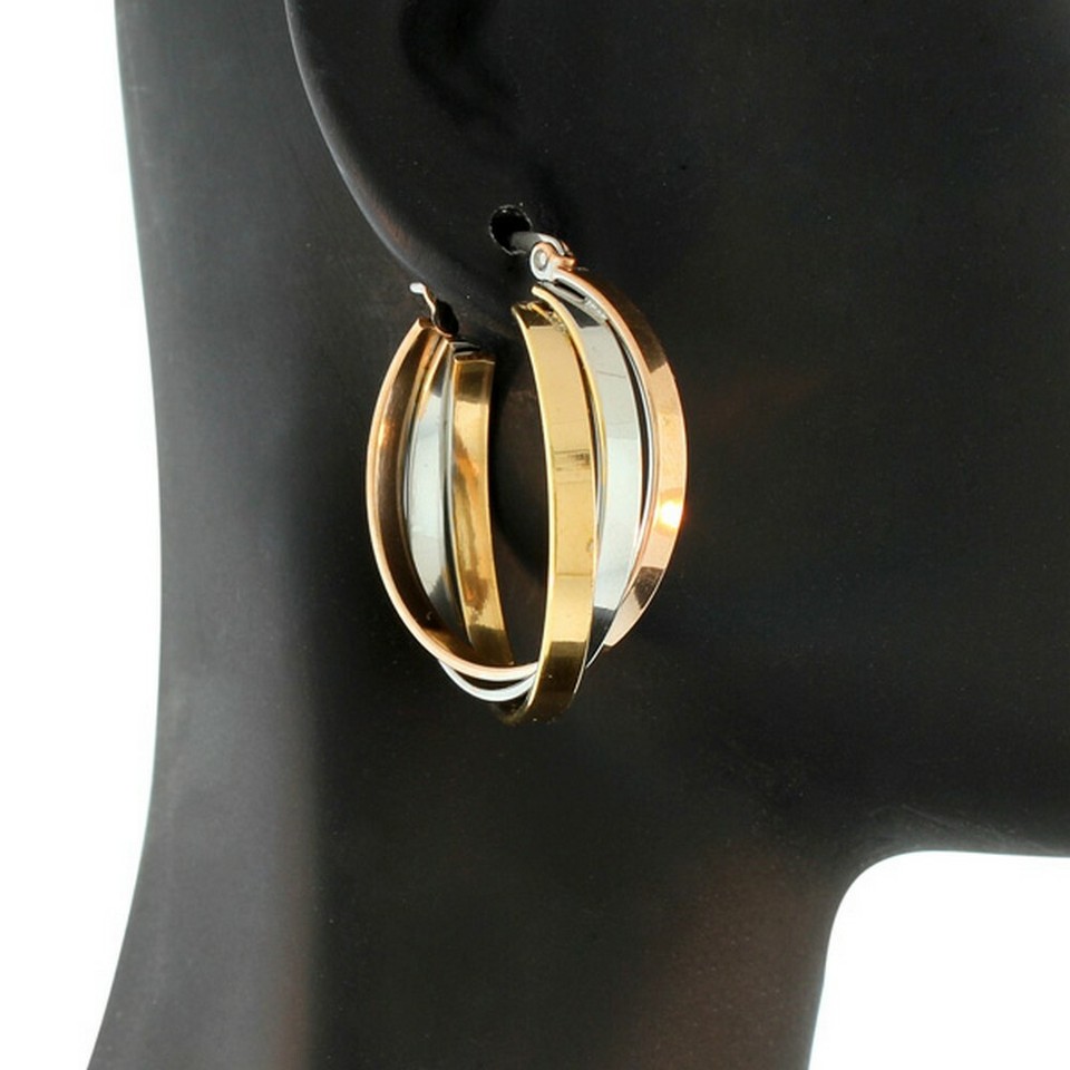 EDFORCE Stainless Steel TwoTone Womens MultiBangle Interlocking Hoop Earrings eBay