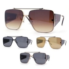 Luxurious Rectangle Flat Top Bridge Racer Metal Rim Officer Sunglasses