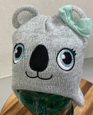 TODDLER YOUTH GIRLS WINTER HAT BEAR THEME GRAY/GREEN OSFM EXCELLENT CONDITION 10