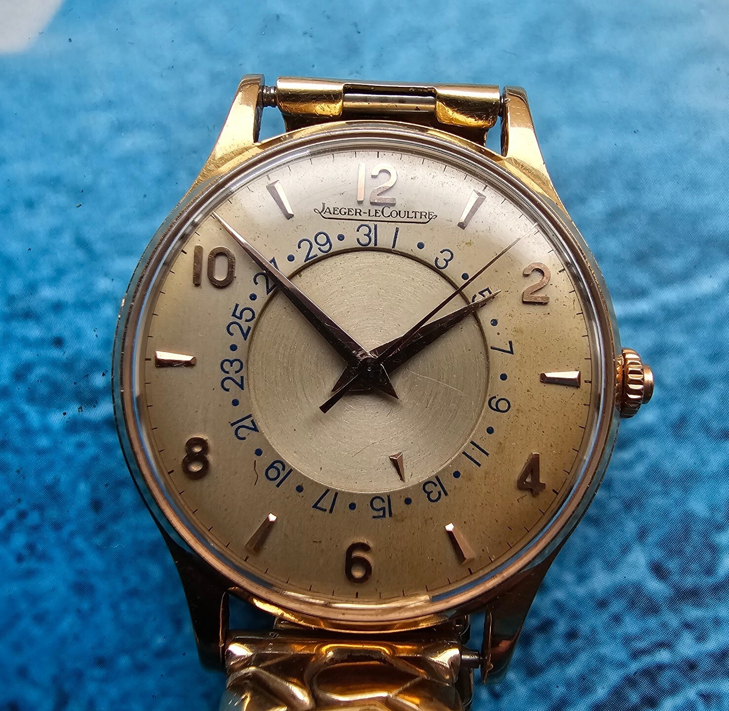 Vintage 18ct Solid Gold Jaeger LeCoultre Single Push Calendar Men's Watch 18k