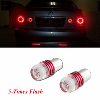 2pcs 1157 2357 5-times Flashing Strobe Rear Red Alert Safety Brake Lights Bulbs