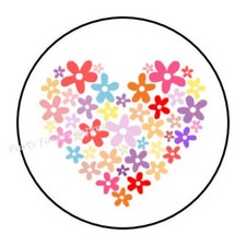 30 FLOWER HEART ENVELOPE SEALS LABELS STICKERS PARTY FAVORS 1.5" ROUND