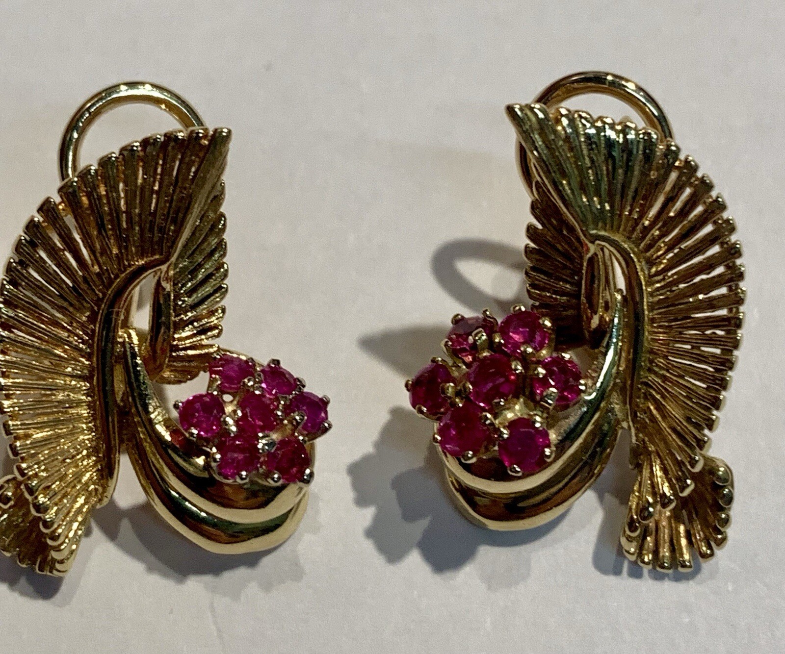 Vintage SOLID 14k YELLOW GOLD AND RUBY EARRINGS, … - image 2