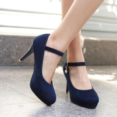 Womens Shoes High Heels Ankle Buckle Pearl Tassel Stilettos Pumps Round Toe OL