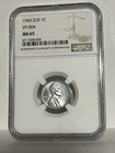 1943-D/D Lincoln Steel Wheat Cent NGC VP-004 MS 65  Rare Total Pop at NGC