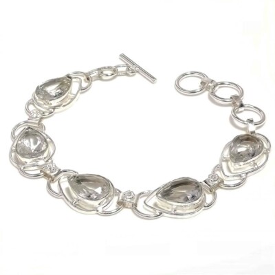 Handgefertigtes weißes Topas Edelstein 925 Sterlingsilber Schmuck Armband Grö...