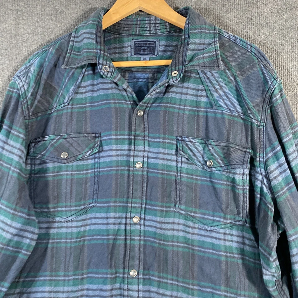 Converse Shirt Mens XL Green Flannel Up Collared Streetwear Vintage Y2K 2000 - image 2 of 4