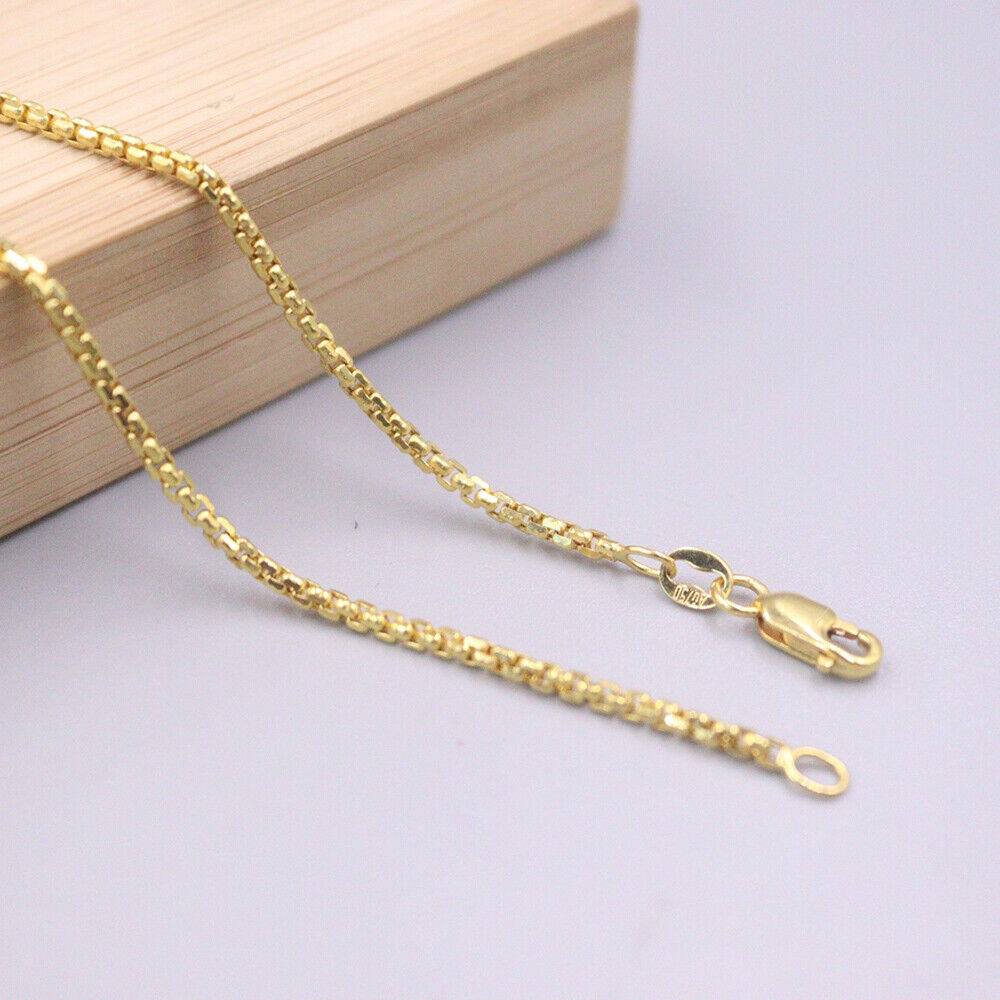 Solid 18K Yellow Gold 1.8mm Round Box Link Chain Women's