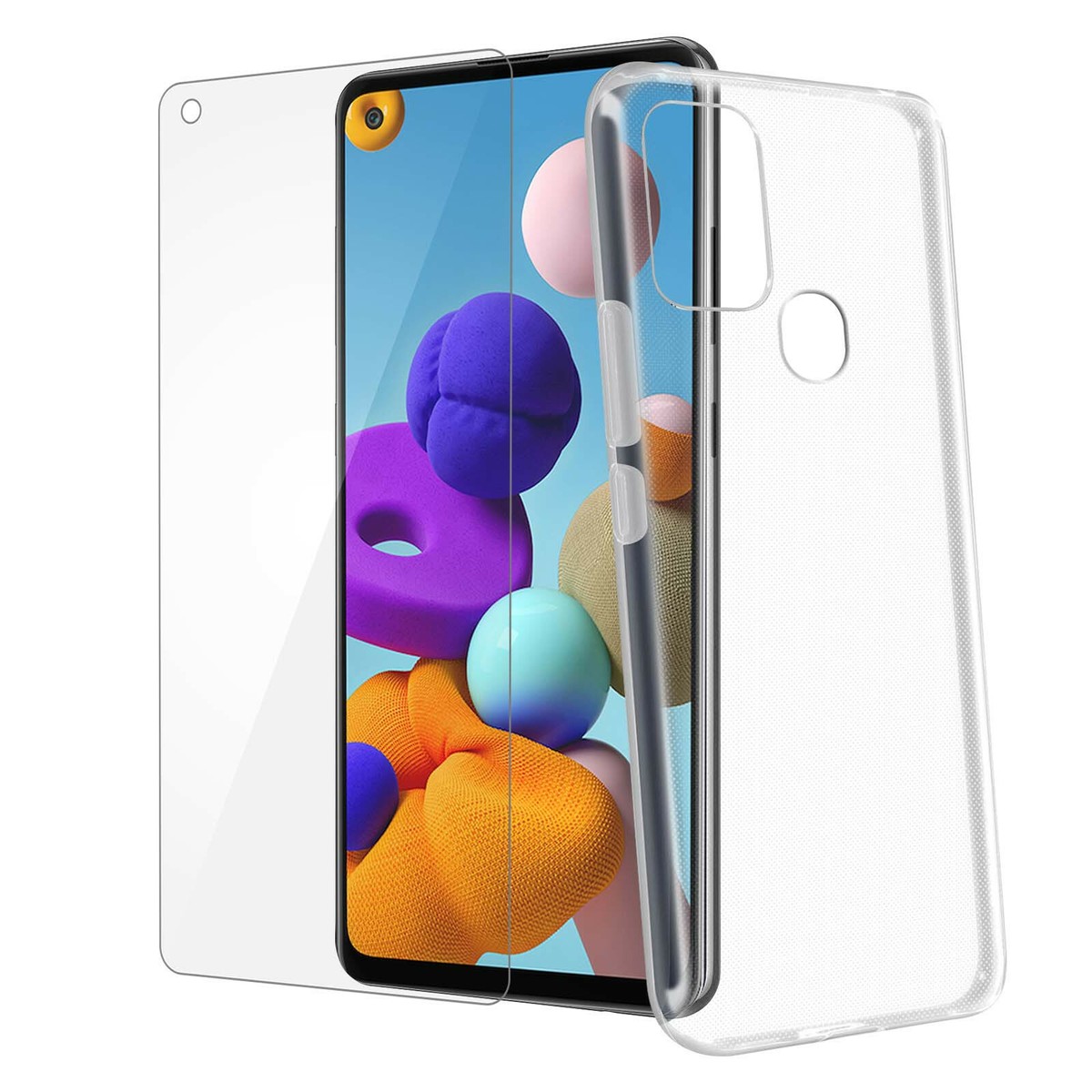 For samsung galaxy a21s Cover Case Clear Film Tempered Glass