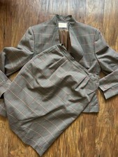 Vintage Pendleton Brown and Red Plaid Skirt Set Wool Size 12 USA Made