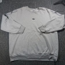 Adidas XL Mens Grey Crewneck Sweatshirt Tape Sleeves Trefoil Logo Pullover