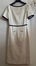 GUCCI Tweed Dress Chest 31.5cm Length 97cm Off-White Navy Trim Gold Buttons