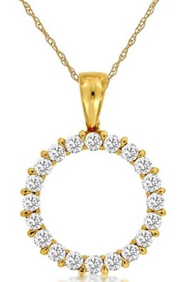 .25CT DIAMOND 14K YELLOW GOLD ROUND SHARED PRONG CIRCLE OF LIFE FLOATING PENDANT