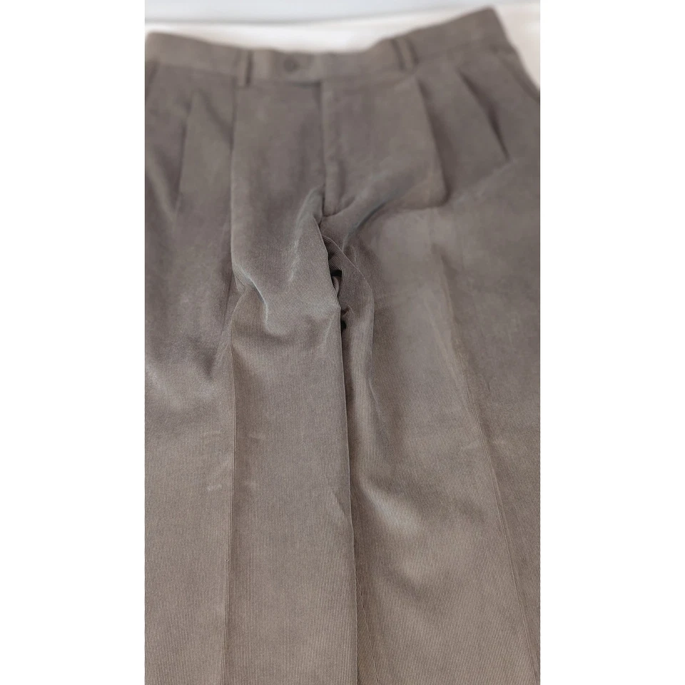 Linea Naturale Mens Crushed Corduroy Beige Pants Pleated Dress Trousers 34x32 - Image 2 of 4