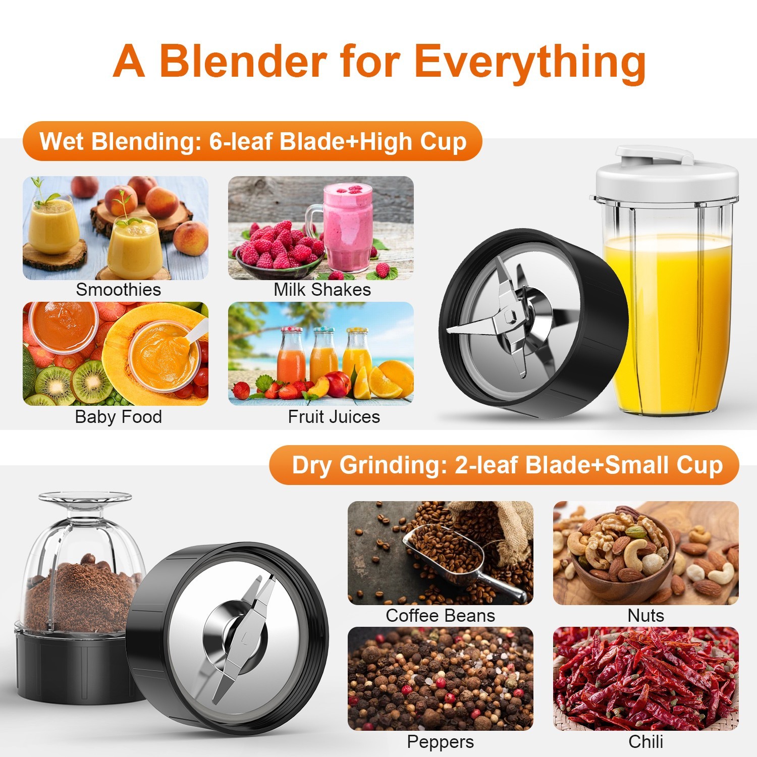900W Smoothie Blender 11-Piece Personal Countertop Blenders Veg Meat Grinder NEW