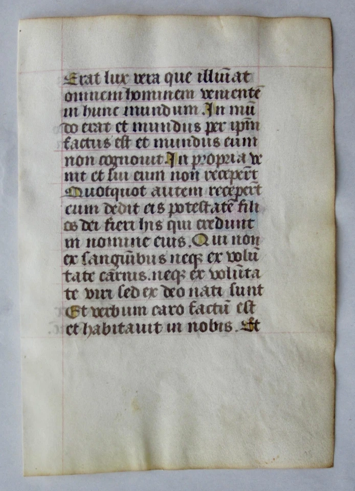 ca.1460 illuminated medieval  BoH ms. leaf,1 lg. gold initial,French - Image 2 of 2