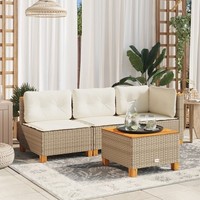 Gartentisch Beige 55X55X36 Cm Poly Rattan Akazienholz