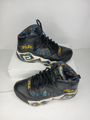 Fila Kids Basketball Shoes Black Multicolor High Top Sneakers Size 5.5 Youth