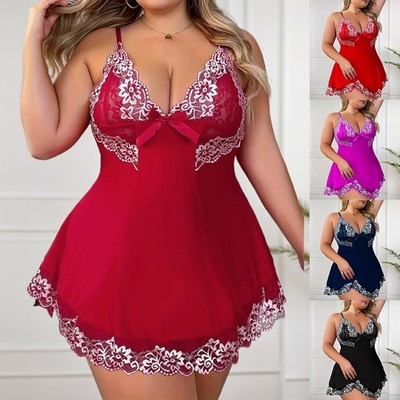 Übergröße Damen Sexy Blumen Pyjama-Kleider Negligee Babydoll Nachtkleid Lingerie