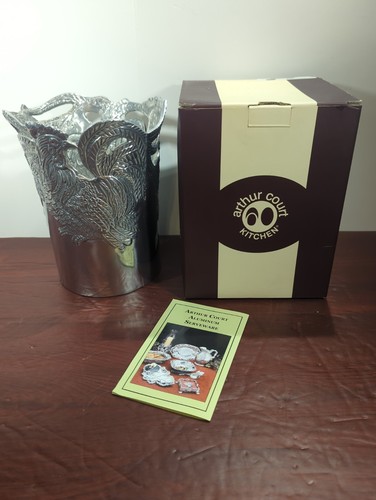 Arthur Court Aluminum Rooster Utensil Crock With Box