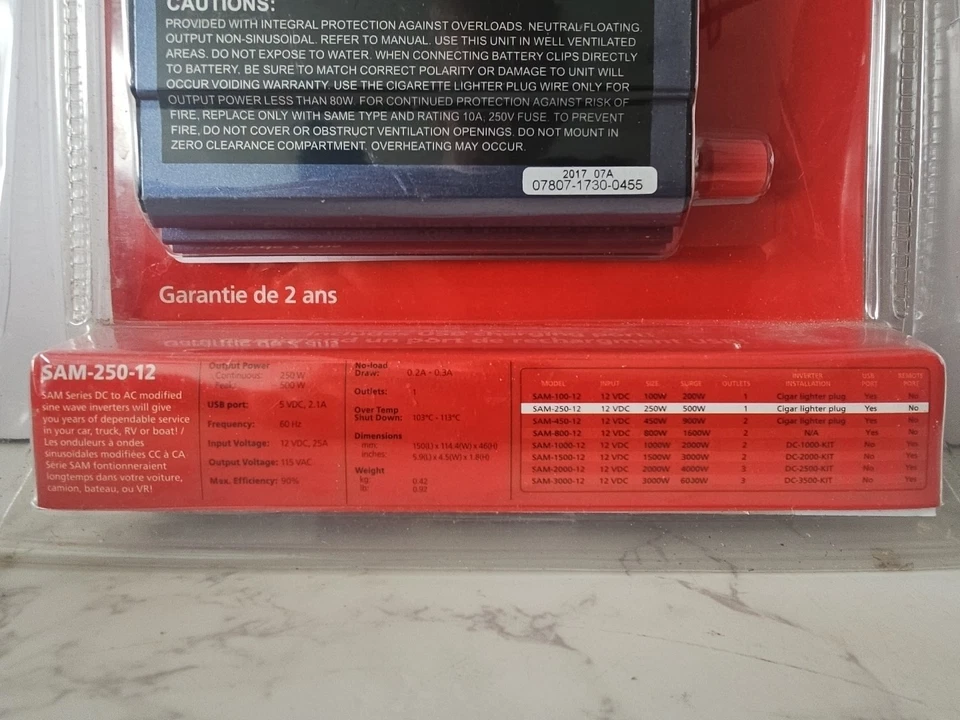 SAMLEX POWER SAM-250-12 Modified Sine Wave DC-AC Inverter 240W - Image 4 of 4