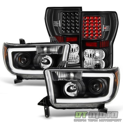 For Black 2007-2013 Toyota Tundra Projector Headlights+LED Tail Lamps 07-13