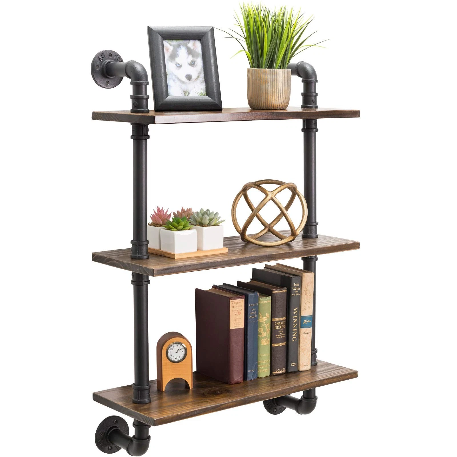 Excello Global Products 3-Tier Rustic Wooden Wall Floating Shelf Display 24"x36"
