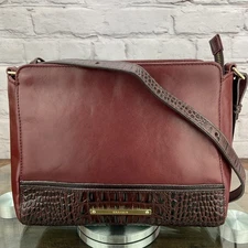 Brahmin Red And Brown Croc Trimmed Handbag Purse Shoulder Cross Body Leather