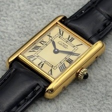 Cartier Must Tank Vermeil SM Ivory Dial Manual Wind Re-plated Brand New Strap