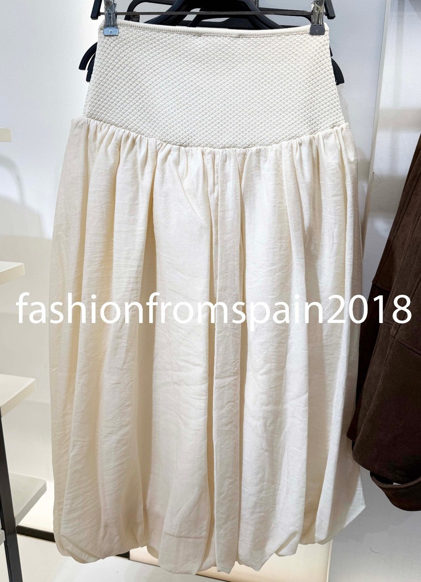 ZARA NEW WOMAN HIGH-WAIST LONG COMBINED KNIT BALLOON SKIRT ECRU