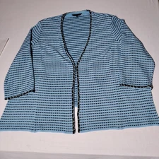 Ming Wang Blue Black Open Front Cardigan Chain Trim Size 3X