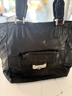 B. Makowsky Black Leather Bethany Tote Bag BM35425 Leopard Print Lining NEW NWT